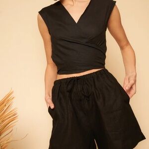 NWT Whimsy + Row Black Valentina Top Linen Size M